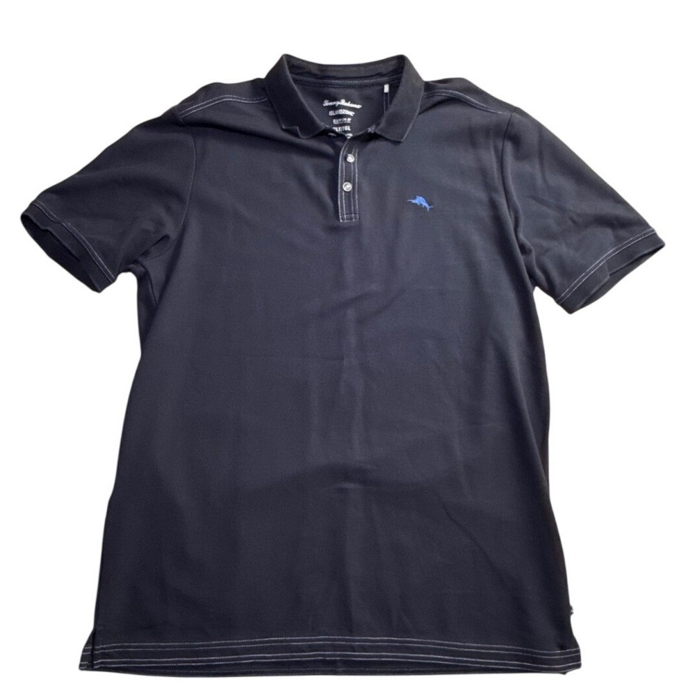 Tommy Bahama IslandZone Supima Cotton Polo Shirt Black Mens XLT Tall Marlin-2402